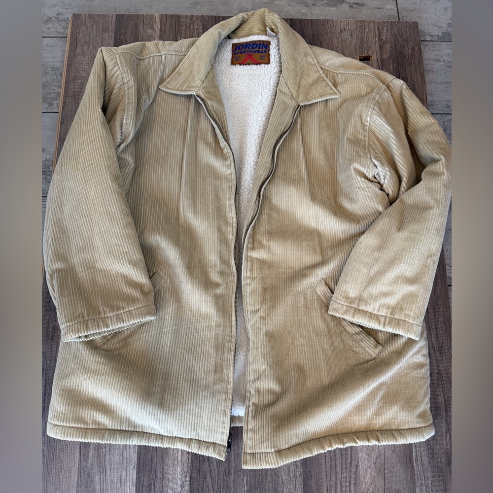 Vintage Jordin Sportswear jacket men's khaki Sherpa 100% cotton lining size XL - Picture 1 of 7
